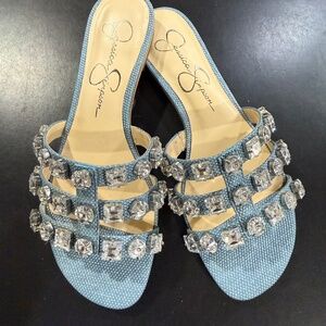 Jessica Simpson blue and crystal jeweled sandals size 6-1/2M